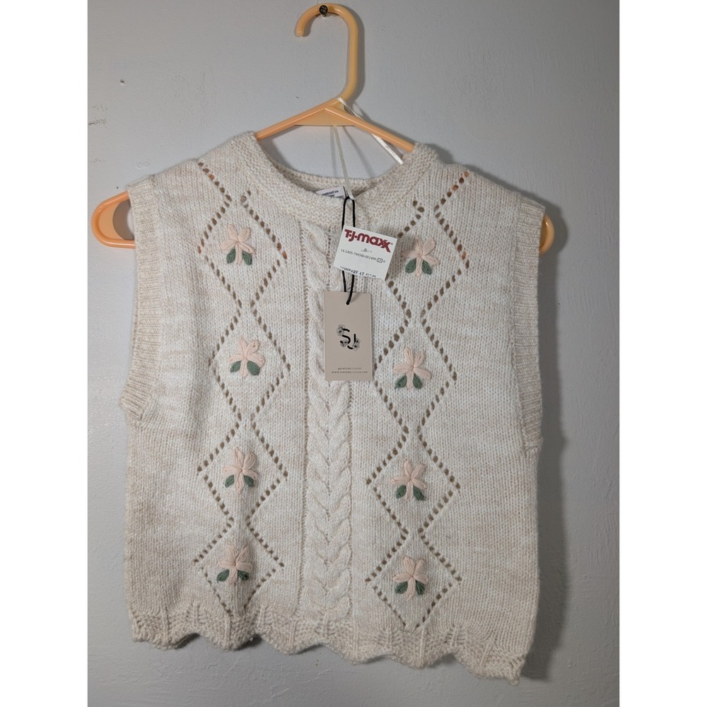 Sincerely Jules Embroidered Crochet Pullover Vest XS New